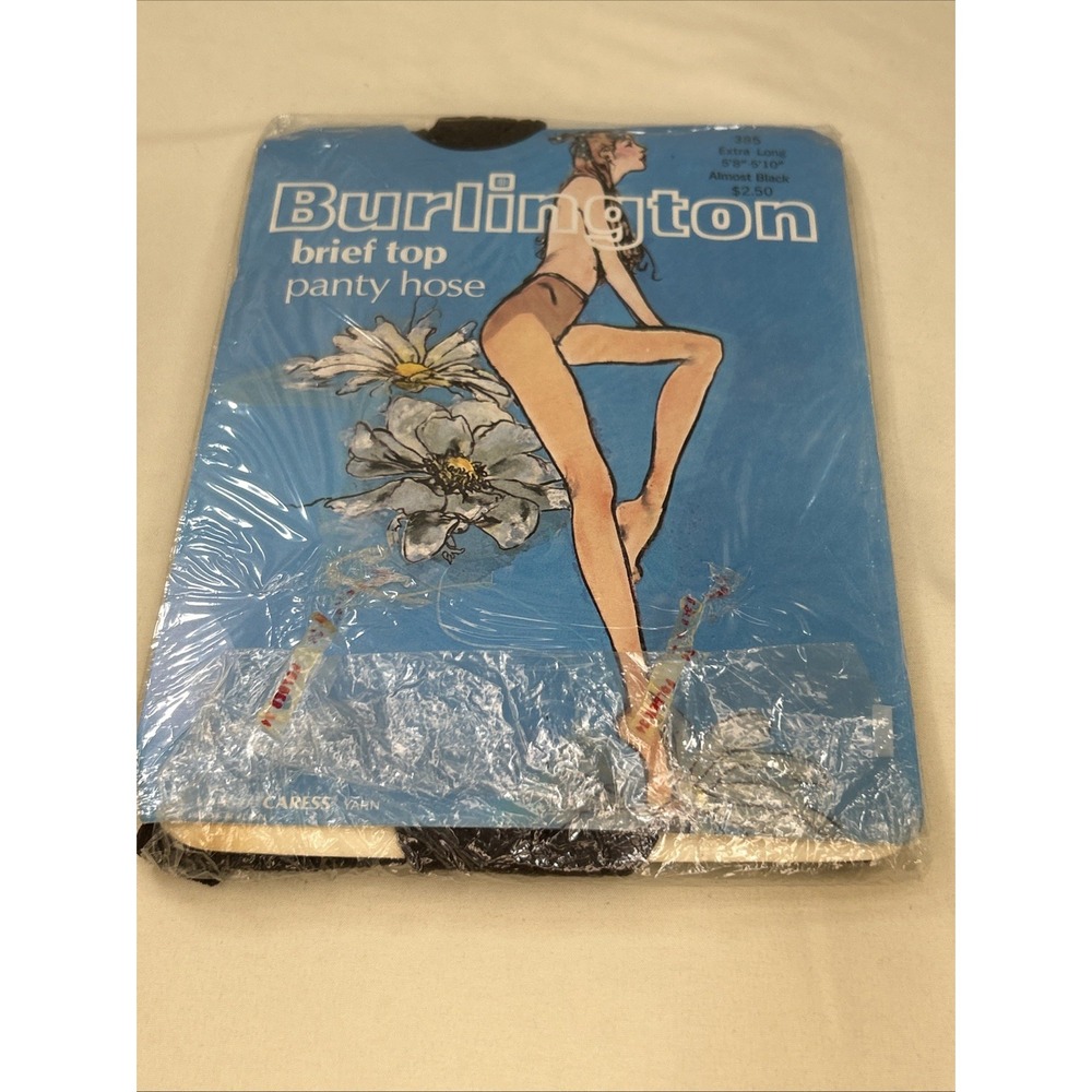 NEW Vintage Burlington Brief Top Pantyhose Extra Long Almost Black #385 XL